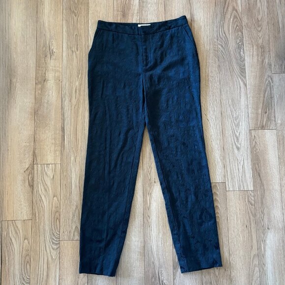 Anthropologie Jacquard Slim Fit Navy Blue Pants Size 10 Holiday Office - Picture 8 of 12